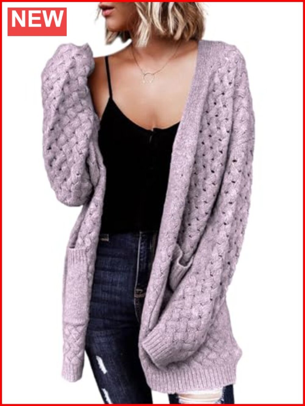 Dokotoo Womens Open Front Cable Knit Cardigan Sweater with Pockets